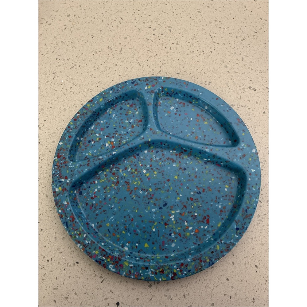 Vintage BLUE Zak! Confetti Melamine Divided DINNER Plate 3 Sections BLUE 11.25" - Picture 1 of 4